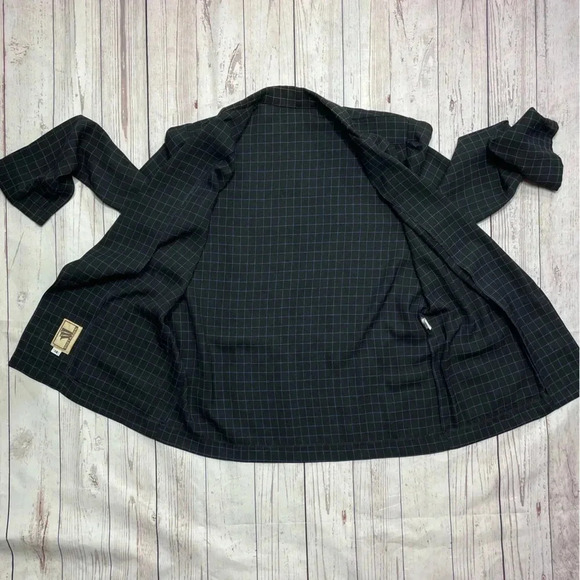 Vintage Womens Union ILGWU Plaid Navy Blue Single Button Lightweight Blazer VTG - Picture 4 of 14